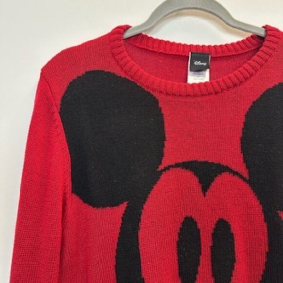 Disney Mickey Mouse Knit Sweater XL Red Black Crewneck - Picture 2 of 9